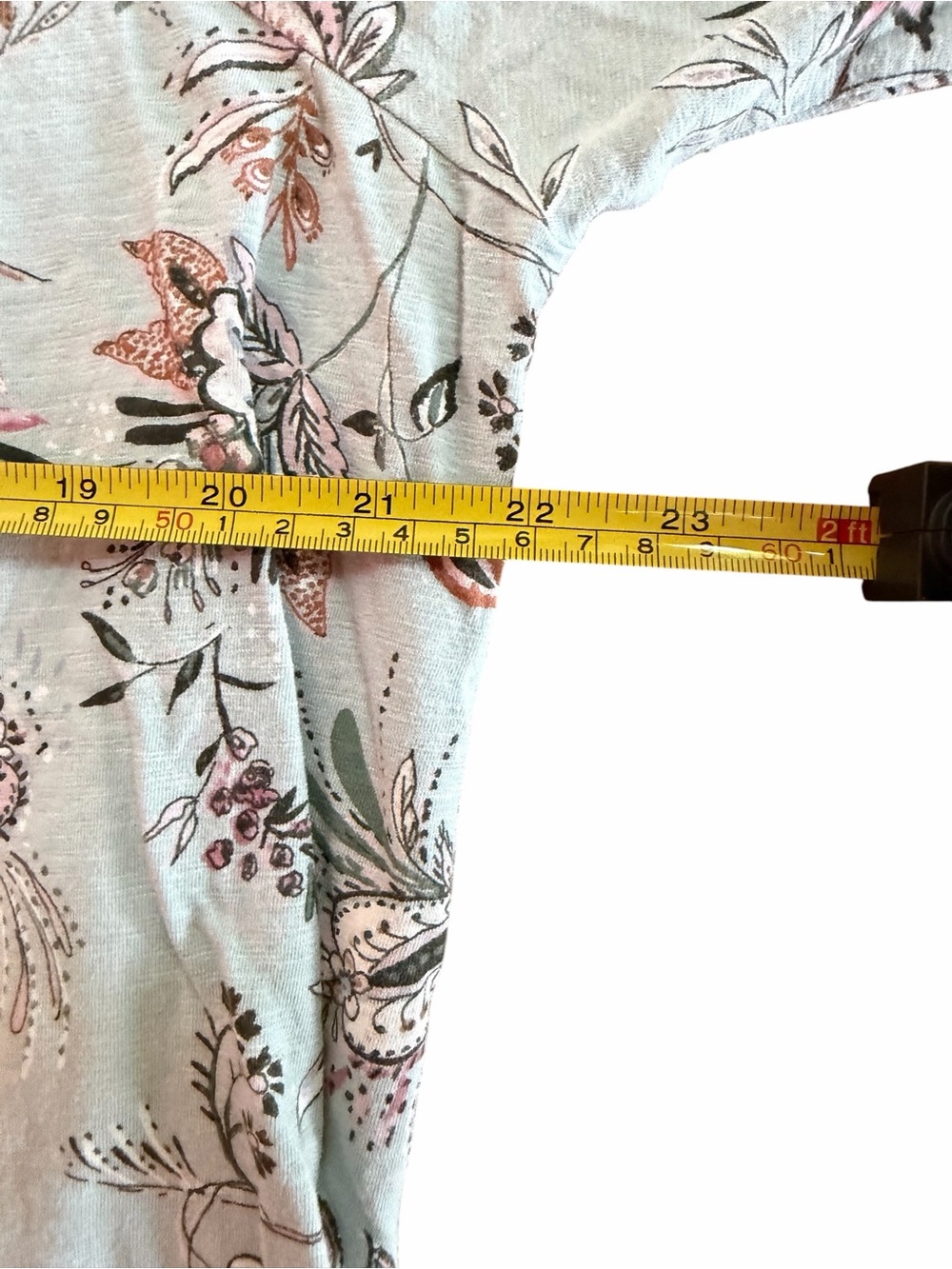 J. Jill Sage Green Floral Long Sleeve Top with Pink Trim - Picture 4 of 5